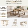 6-Piece Retro Dining Set for 6, 60" Wooden Kitchen Table with 4 Chairs & Bench, Trestle Base Design for Kitchen & Dining Room