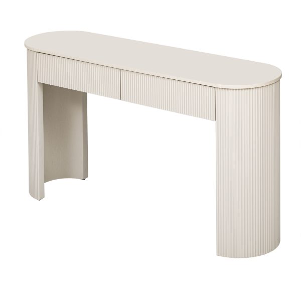 Modern Fluted Console Table with 2 Storage Drawers, Oval Top Entryway Table for Entryway & Living Room
