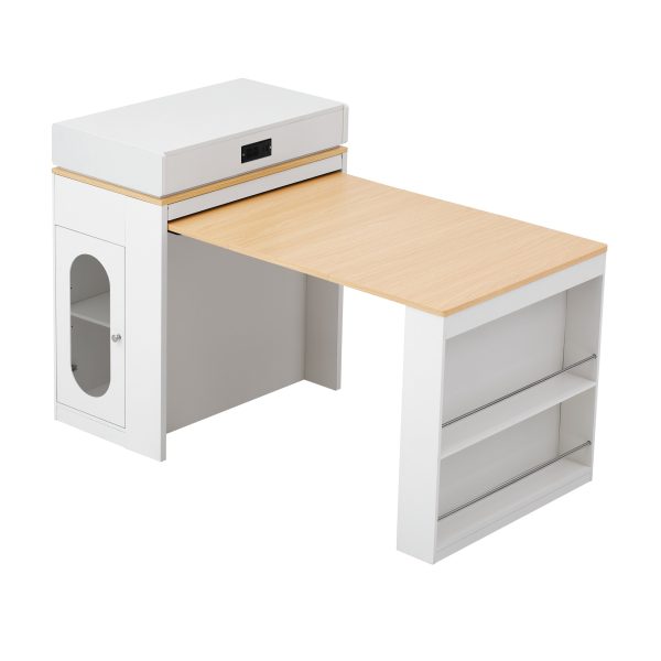 5-118.jpg Multifunctional Extendable Dining Table with Folding Top, Bar Table & Kitchen Island with Drawers, Power Outlet, Wheels and Hooks, Versatile Sideboard for Kitchen & Dining Room