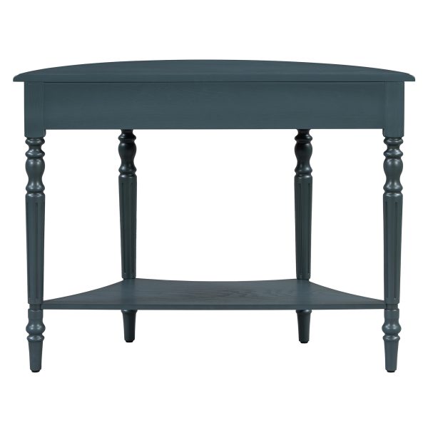 Farmhouse Half Moon Console Table with Storage Drawer & Open Shelf, Rustic Accent Sofa Table for Entryway, Living Room, Hallway & Foyer