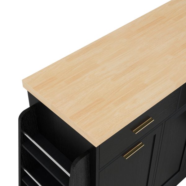 5-121.jpg Multifunctional Kitchen Storage Sideboard with Trash Can Storage, Sliding Door Cabinet & 3-Tier Spice Rack, Versatile Kitchen Island for Kitchen & Dining Room
