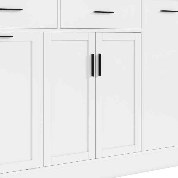 5-122.jpg Multifunctional Storage Sideboard & Kitchen Island with Trash Can Compartment, Sliding Door Cabinet and 3-Tier Spice Rack for Kitchen & Dining Room