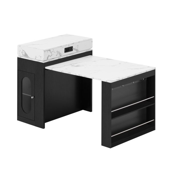 5-128.jpg Extendable Dining Table with Folding Tabletop, Bar Table with Drawers & Power Outlet, Rolling Kitchen Island with Hooks, Multi-Purpose Sideboard for Kitchen & Dining Room