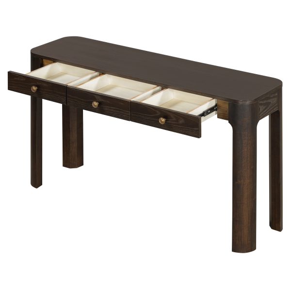 Rustic Console Table with Safety Curved Corners, Entryway Sofa Table with 3 Concealed Drawers & Thick Sturdy Legs for Hallway & Living Room