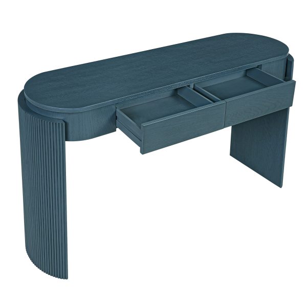 5-145.jpg Entryway Console Table with Natural Wood Grain, Fluted Design, Oval Top & 2 Drawers for Hallway & Living Room