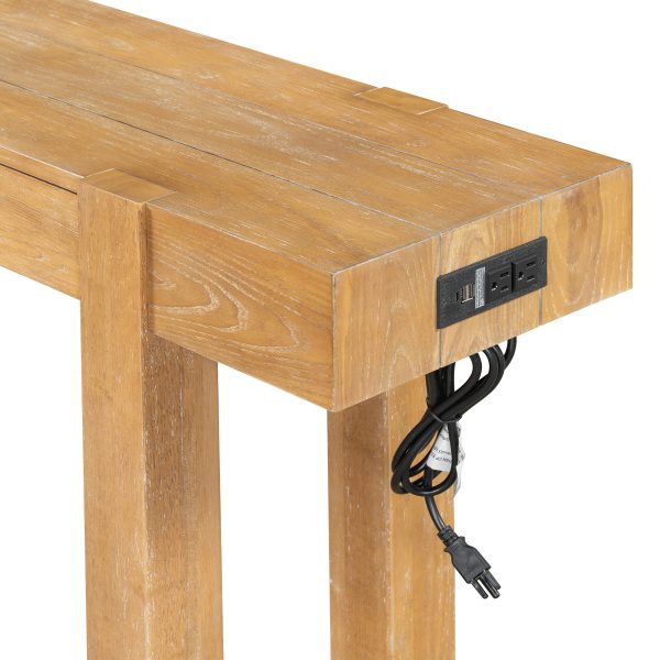 5-146.jpg Rustic Minimalist Wood Console Table with Hidden Drawer & Side Power Outlet, Ideal for Entryways, Living Rooms & Home Offices