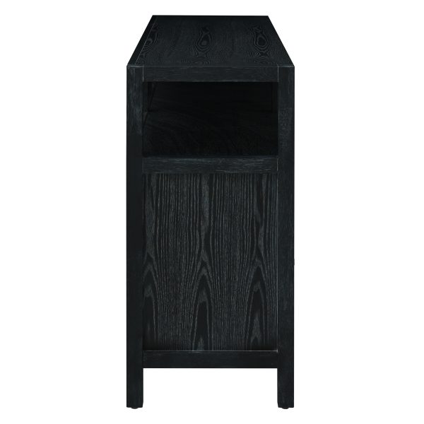 5-147.jpg Bohemian Rattan Storage Buffet Cabinet with Solid Wood Frame, Push-to-Open Sideboard with 3-Level Adjustable Shelves for Living & Dining Rooms