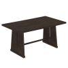 5-159.jpg 6-Piece Rustic Farmhouse Dining Set with Wire Brushed Finish, Rectangular Table with Trapezoid Legs, 4 Upholstered Linen Chairs & 1 Padded Bench for Dining Room & Kitchen