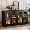 4-Door Large Arched Buffet Cabinet with Glass Doors & Adjustable Shelves, Storage Sideboard for Kitchen, Dining Room & Living Room