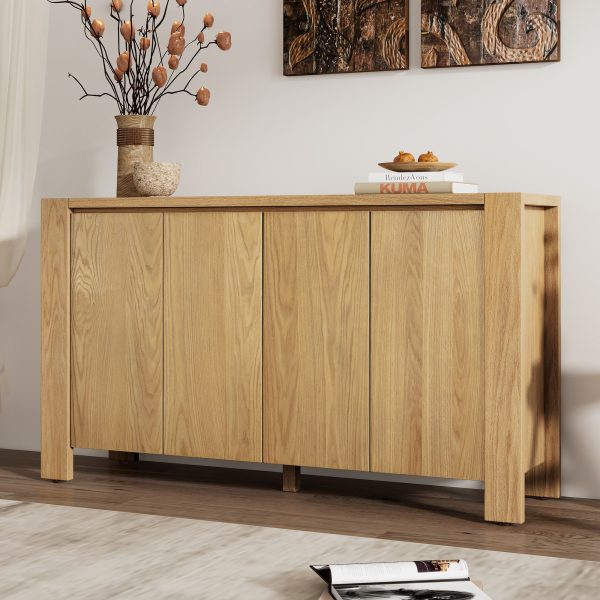 5-179.jpg Retro 4-Door Wooden Buffet Cabinet with Distressed Finish & Adjustable Shelves, Storage Sideboard for Dining Room, Kitchen & Living Room