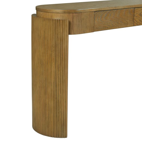 5-182.jpg Natural Wood Grain Console Table with Fluted Detail, Oval Top & 2 Drawers, Versatile Entryway Table for Hallway & Living Room