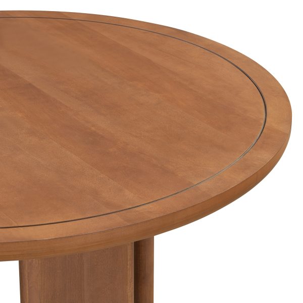 5-Piece Round Dining Set for 4, Minimalist Farmhouse Style Table with 4 Solid Wood Upholstered Chairs for Kitchen & Dining Room