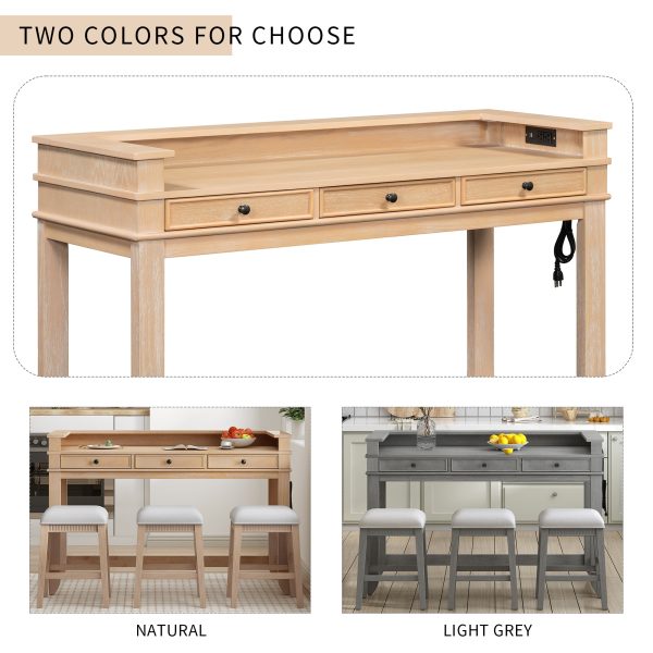 4-Piece Dining Set for 3, Retro Kitchen Table & Chair Set with 3 Storage Drawers, Perfect for Small Spaces