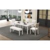 Vintage Extendable 6-Person Dining Set with 4 Chairs & Bench, 59-72 Inch Rustic Farmhouse Kitchen Table with Distressed Finish & Retro Carved Legs