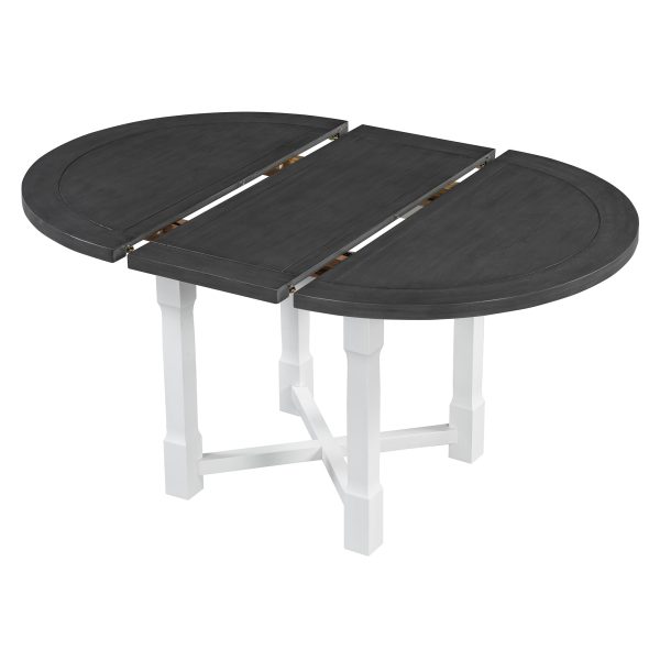 5-192.jpg 5-Piece Extendable Dining Set for 4, Farmhouse Round Dining Table with Upholstered Chairs & Removable Leaf, Ideal for Kitchen & Dining Room
