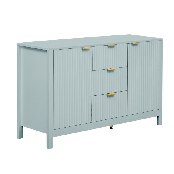 Wave Design Sideboard with 3 Adjustable Shelves, 3 Drawers and Soft-Close Doors. This storage console table features metal handles, is ideal for study, hallway and living room use, and comes in 3 colors.
