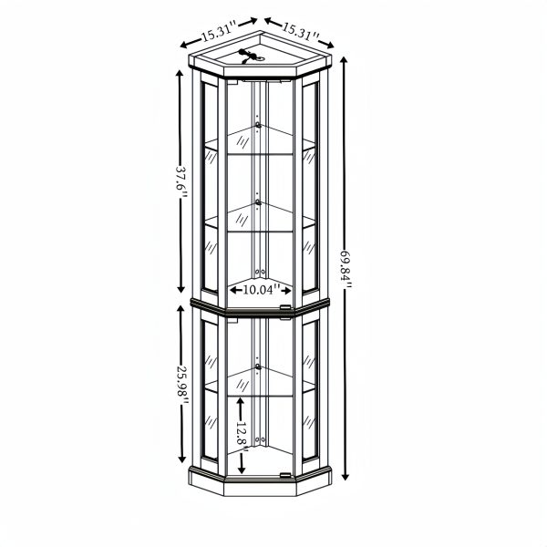 Corner Lighted Glass Curio Cabinet, Display Case for Living Room Ideal for Antiques, Wine and Bar Glass Storage with Built-in Light