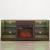 Modern Wooden TV Stand with 3D Electric Fireplace, LED Lights, Glass Shelves & USB Charging Outlet, Entertainment Console for TVs
