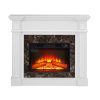 5-207.jpg Freestanding Electric Fireplace with Mantel & Realistic Stacked Stone Surround, Fireplace Heater with LED Flame, Remote Control & Timer