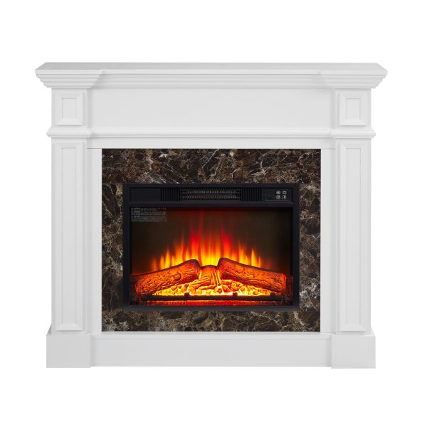 5-207.jpg Freestanding Electric Fireplace with Mantel & Realistic Stacked Stone Surround, Fireplace Heater with LED Flame, Remote Control & Timer