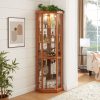 5-208.jpg Lighted Corner Curio Cabinet, Glass Display Case with Included Light for Living Room C Perfect for Antique Collections, Wine & Bar Glass Storage