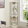 5-214.jpg Lighted Corner Glass Curio Cabinet, Wine & Bar Display Cabinet with Adjustable Glass Shelves & Carved Decor (Light Included)