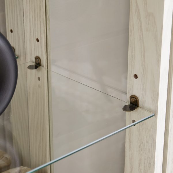 5-218.jpg Lighted Glass Curio Display Cabinet with Adjustable Glass Shelves, 2 Doors & 1 Drawer, Bulb Included