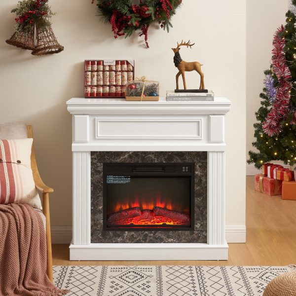 White Electric Fireplace with Mantel Surround, 23" Fireplace Insert, Adjustable Flame & Remote Control