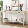 60" Beige Painted Console Table with 3 Drawers & Storage Shelf, Farmhouse Wooden Entryway Sofa Table for Living Room, Hallway, Entryway, Foyer and Corridor