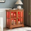 5-229.jpg LED Curio Display Cabinet, Retro Antique Display Case with Adjustable Shelves & Lattice Doors, Elegant Bookcase & Storage Cabinet for Home Decoration and Organization