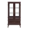 Lighted Glass Curio Cabinet with Adjustable Glass Shelves, 2 Doors & 1 Drawer, Multifunctional Display/Wine Storage Cabinet, Sideboard with Included Bulb