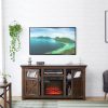 2-Door Farmhouse Cabinet & TV Media Stand, Barn-Inspired Home Entertainment Console with 18" Fireplace Insert, Rustic Farmhouse TV Stand