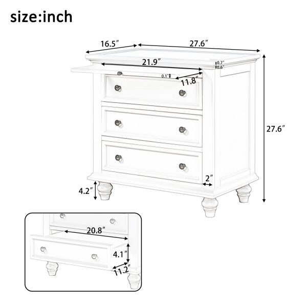 27.6'' Painted Nightstand with Pull-Out Tray & 3 Drawers, Minimalist Bedside Cabinet with Rubber Legs & Metal Handles, Suitable for Bedroom, Sofa Side & Office