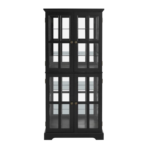 Vintage Curio Display Cabinet with 4 Glass Doors & Adjustable Shelves, Antique Style Showcase for Collectibles, Ideal for Home & Office, E26 Bulb Included