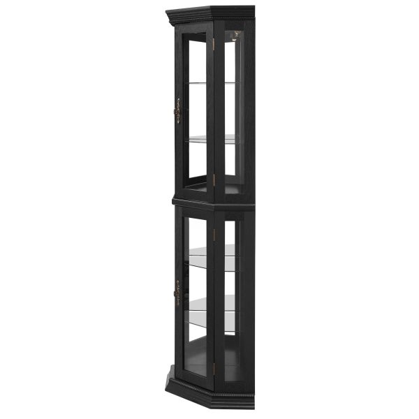 5-248.jpg Lighted Corner Curio Cabinet with Tempered Glass Doors & Adjustable Shelving, Includes Bead Bulb, Perfect Home Bar Cabinet & Decorative Display Case