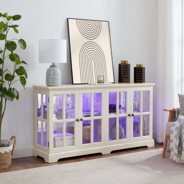LED Antique Curio Display Cabinet with 4 Glass Doors & Adjustable Shelves, Vintage Style Showcase for Collectibles, Ideal for Home and Office Use