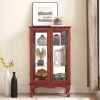 2-Door Curio Cabinet with Tempered Glass Doors, Mirrored Back Panel & Adjustable Shelves, Lighted Display Cabinet for Home and Office, Bulb Included