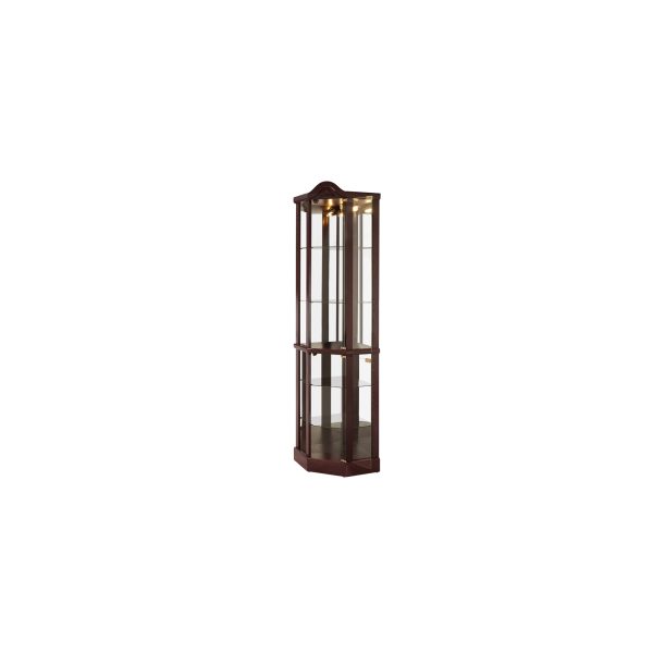 Lighted Glass Corner Curio Cabinet with Adjustable Glass Shelves, Carved Decorative Display & Wine Cabinet Featuring Built-in Light Bar