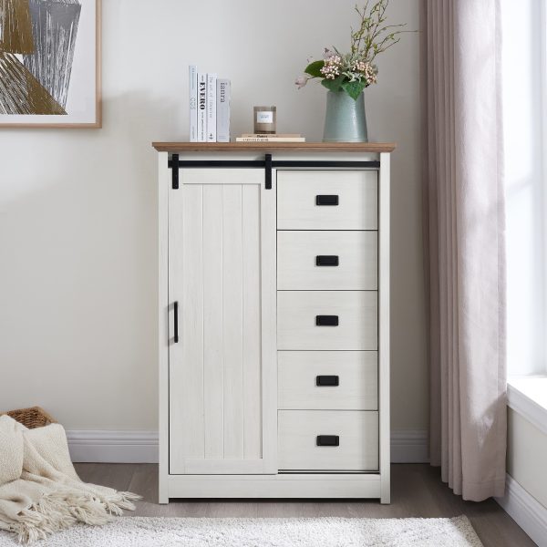 5-257.jpg 5-Drawer Dresser with Sliding Barn Door, Modern Farmhouse Tall Chest of Drawers, Versatile Storage Organizer for Bedroom, Hallway and Living Room