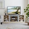 5-259.jpg Large TV Media Entertainment Stand with Faux Stacked Stone Surround, Media Console Table and Spacious Storage Cabinet
