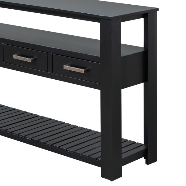 61.5'' Large Entryway Console Table with 4 Drawers & 3-Tier Open Shelves, Painted Design with Metal Handles, Versatile Sofa Table for Living Room, Bedroom, Foyer & Kitchen