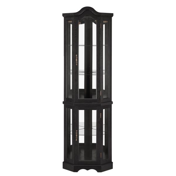 Lighted Corner Curio Cabinet with Tempered Glass Doors and Shelves C Elegant Oak Finish, Perfect Display & Storage for Living Room and Bedroom