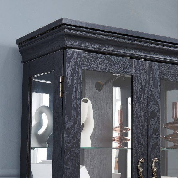 Elegant Lighted Glass Curio Display Cabinet with Wooden Frame C Multi-Purpose Storage for Living Room, Kitchen and Pantry, Bulb Included, Perfect for Wine, Toys and Collectibles