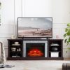 Large TV Media Console with Faux Stacked Stone Surround, TV Storage Rack with Spacious Storage Cabinet & 23" Fireplace Insert, Modern TV Stand for Living Room