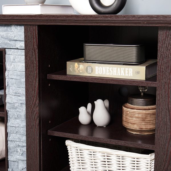 Large Faux Stacked Stone TV Stnad, Desk Storage Rack, Media Console Table with Large Storage Cabinet,Modern TV Media Entertaionment Stand