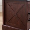 5-273.jpg Farmhouse Rectangular End Table with Barn Door & Adjustable Storage Shelf, Rustic Sofa Side Table for Living Room and Bedroom