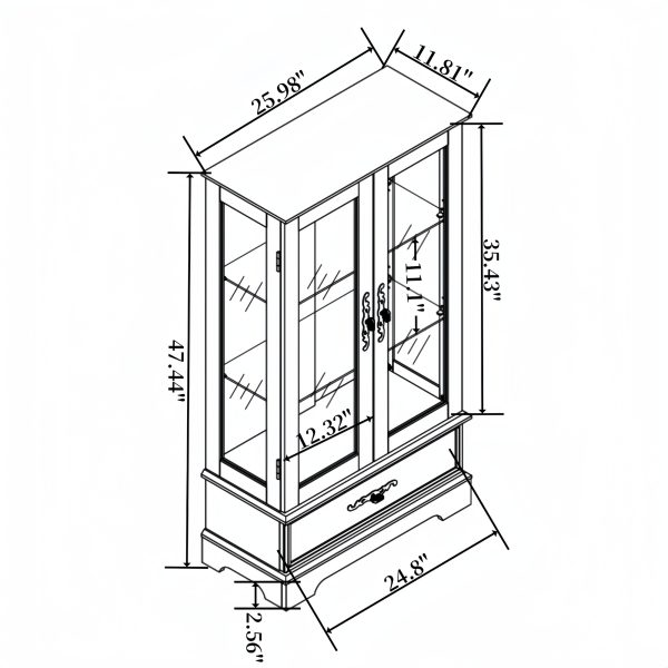 5-276.jpg Lighted Glass Curio Cabinet with Adjustable Glass Shelves, 2 Doors, 1 Drawer and Included Bulb