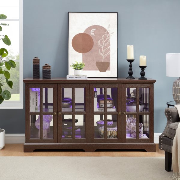 5-283.jpg LED-Lit Antique Curio Display Cabinet with 4 Glass Doors & Adjustable Shelves, Vintage Showcase for Collectibles, Home & Office