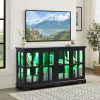 5-286.jpg LED-Lit Antique Curio Display Cabinet with 4 Glass Doors & Adjustable Shelves, Vintage Showcase for Collectibles, Home & Office