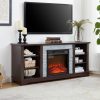 5-287.jpg Mantel Electric Fireplace TV Media Stand with Faux Stacked Stone Surround, Modern Entertainment Console with Open Storage & 18" Fireplace Insert